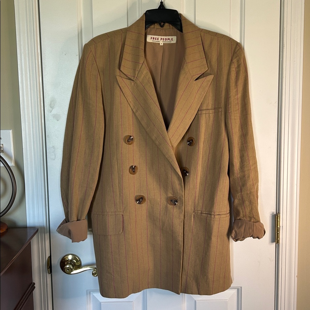 Free People Camel Double-Breasted Blazer